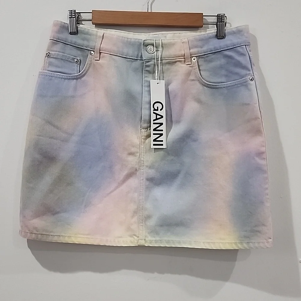 Ganni Multicolored Wash Shiloh Denim Skirt (SZ 42) - Picture 4 of 14